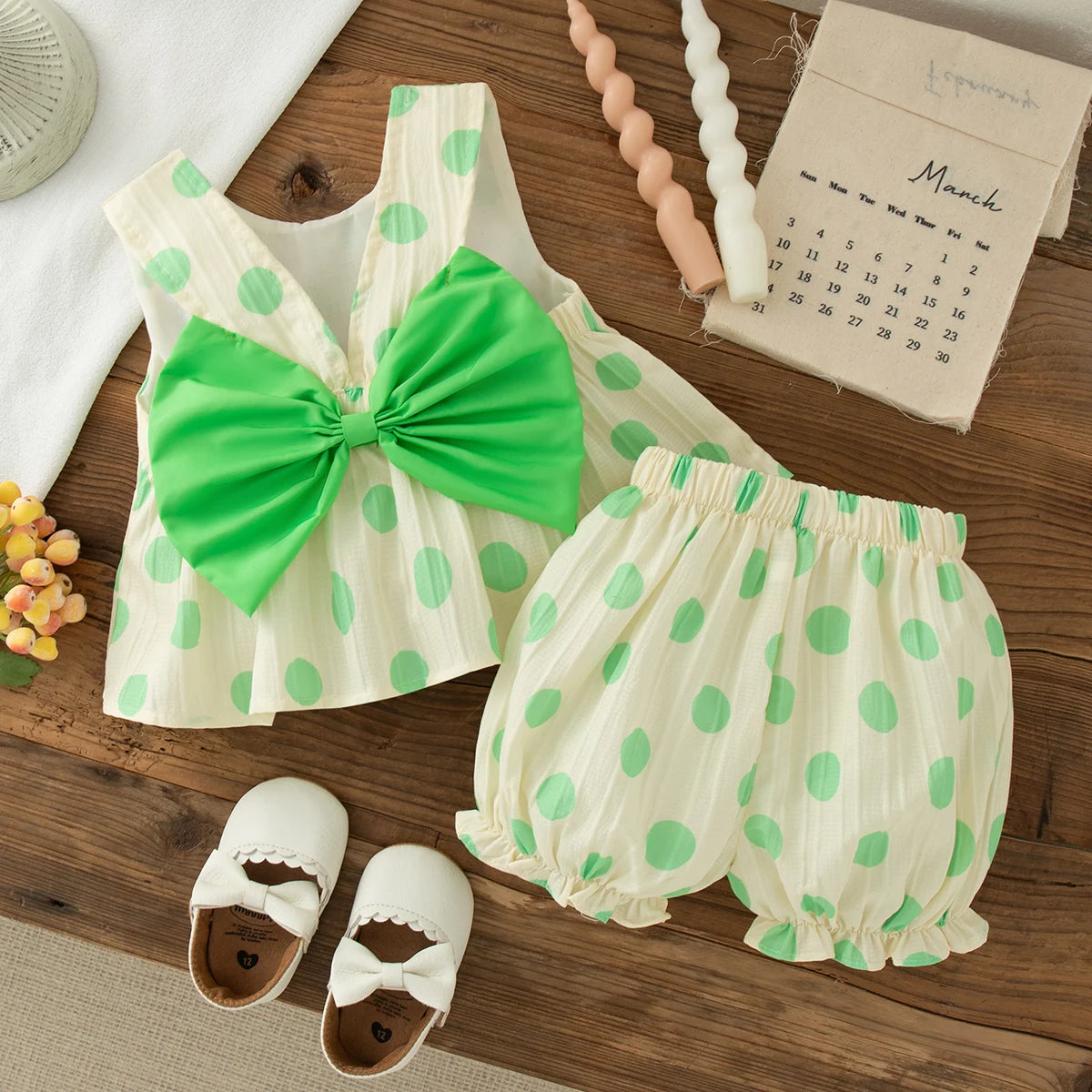 Polka Dot Bow Top Shorts Set