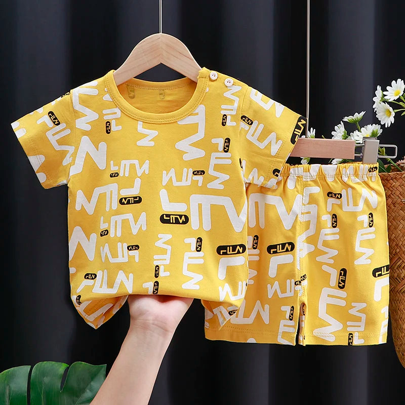 Summer Cotton Outfit Cartoon T Shirt Shorts Set