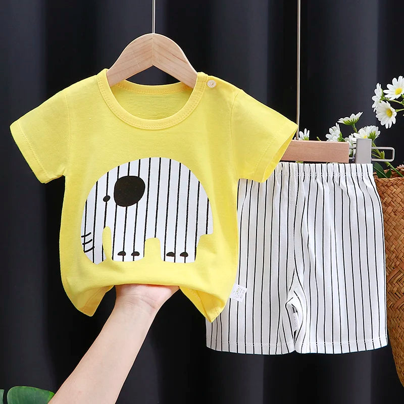 Summer Cotton Outfit Cartoon T Shirt Shorts Set