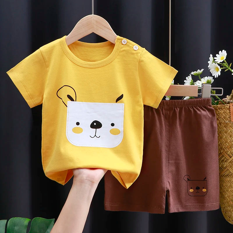 Summer Cotton Outfit Cartoon T Shirt Shorts Set