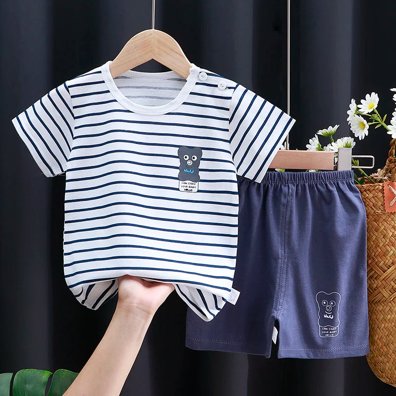 Summer Cotton Outfit Cartoon T Shirt Shorts Set