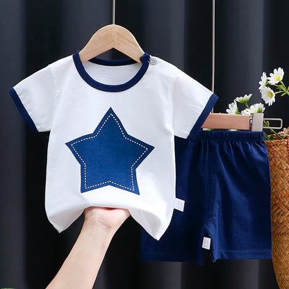 Summer Cotton Outfit Cartoon T Shirt Shorts Set
