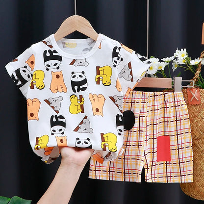 Summer Cotton Outfit Cartoon T Shirt Shorts Set