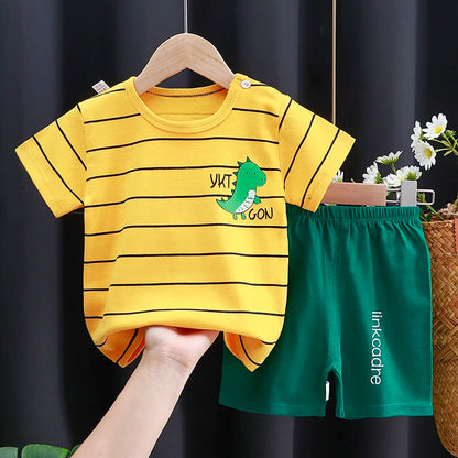 Summer Cotton Outfit Cartoon T Shirt Shorts Set