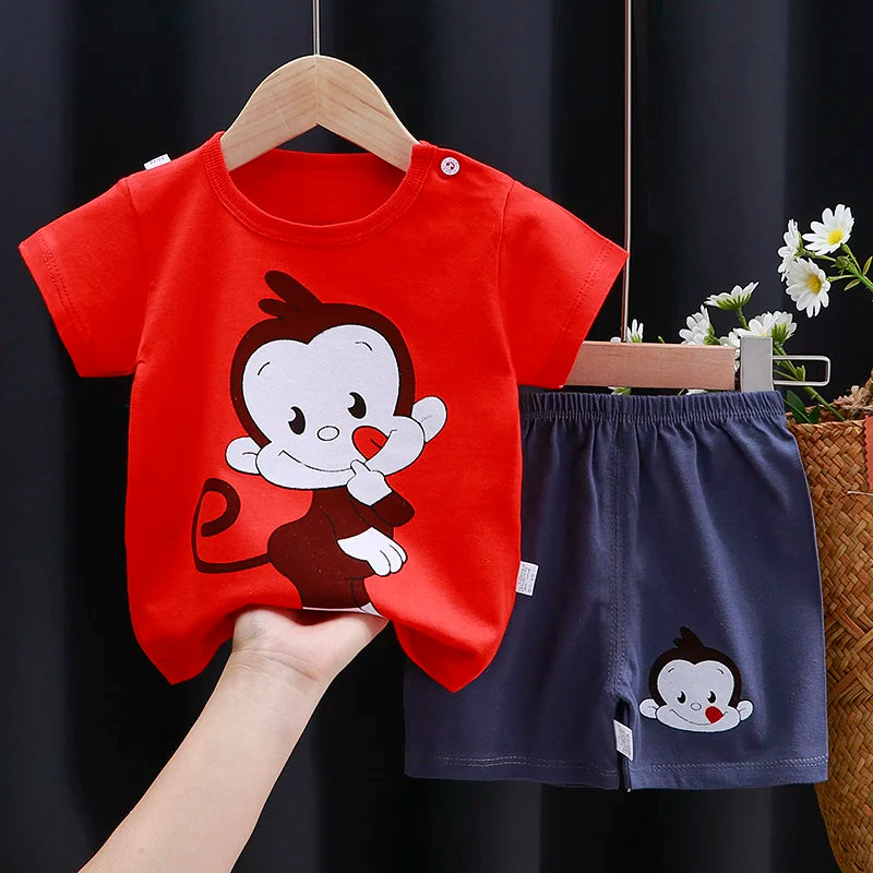 Summer Cotton Outfit Cartoon T Shirt Shorts Set