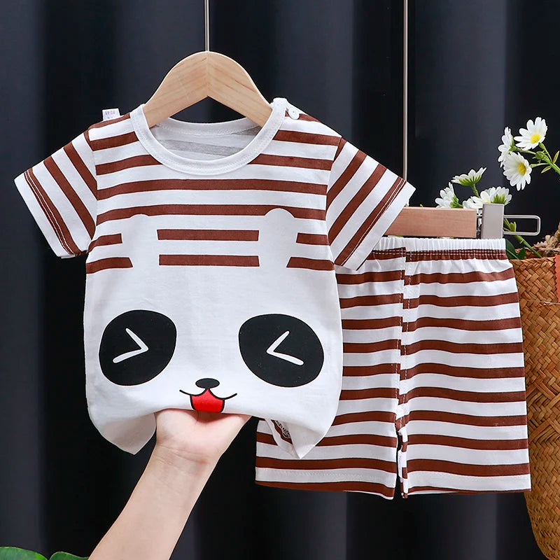 Summer Cotton Outfit Cartoon T Shirt Shorts Set