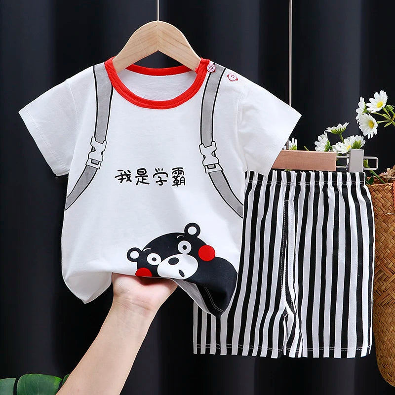 Summer Cotton Outfit Cartoon T Shirt Shorts Set