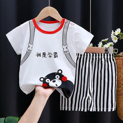 Summer Cotton Outfit Cartoon T Shirt Shorts Set