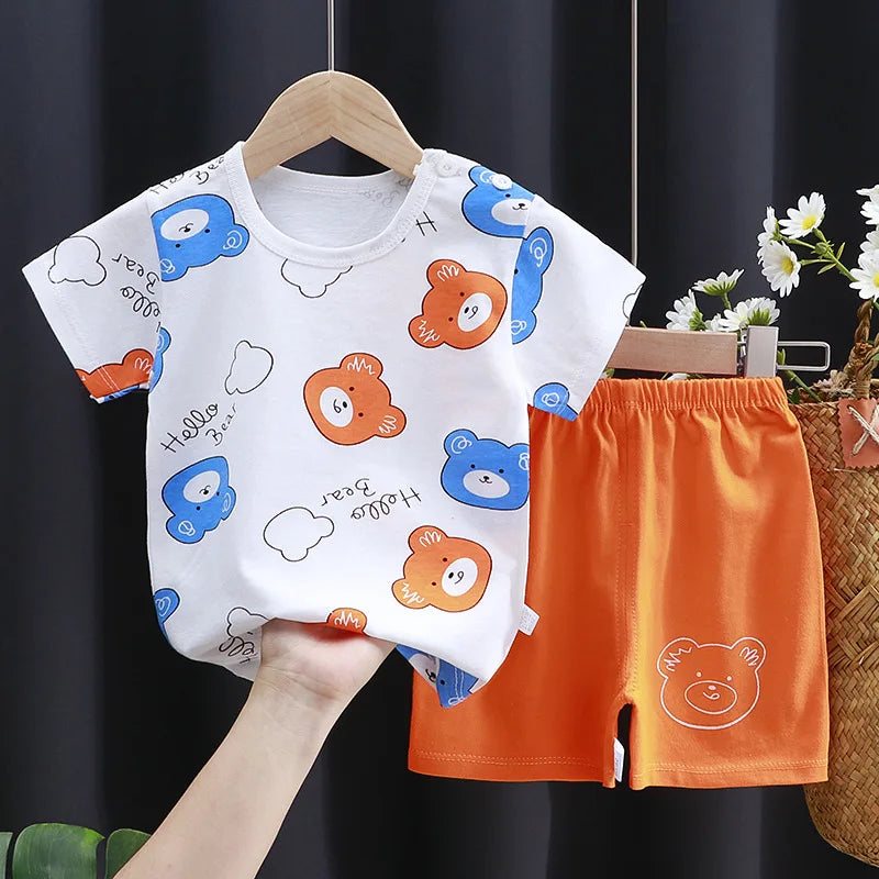 Summer Cotton Outfit Cartoon T Shirt Shorts Set