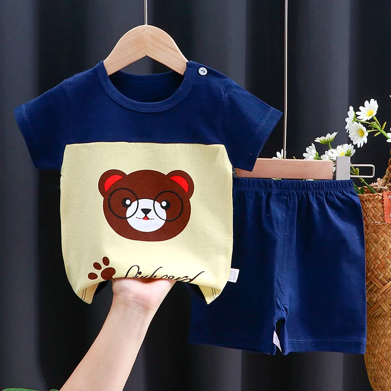 Summer Cotton Outfit Cartoon T Shirt Shorts Set