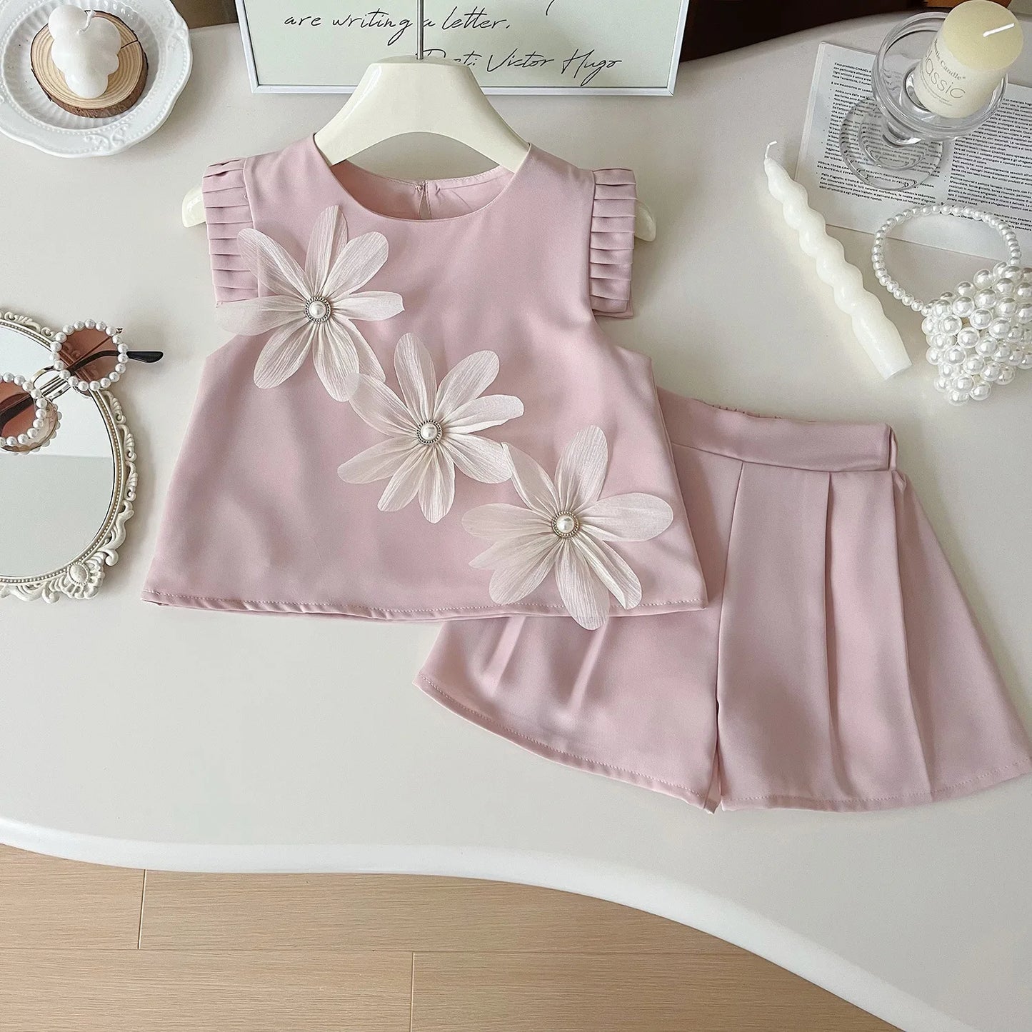 Two Piece Floral Tshirt Shorts Kids Set