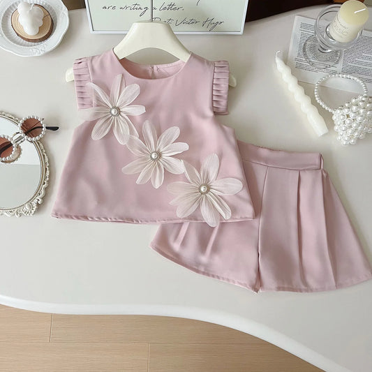 Two Piece Floral Tshirt Shorts Kids Set