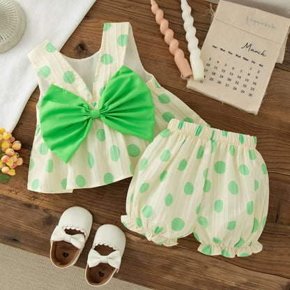 Polka Dot Bow Top Shorts Set