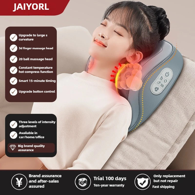 Electric Heated Neck Back Massager Pillow