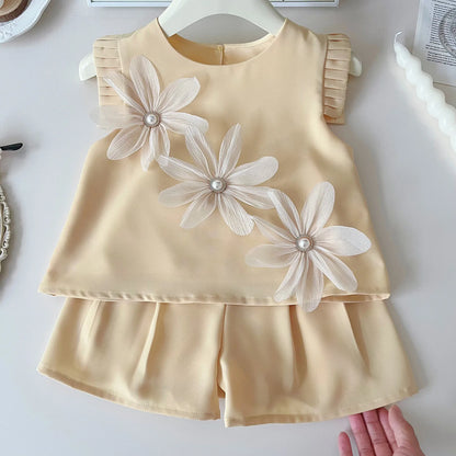 Two Piece Floral Tshirt Shorts Kids Set