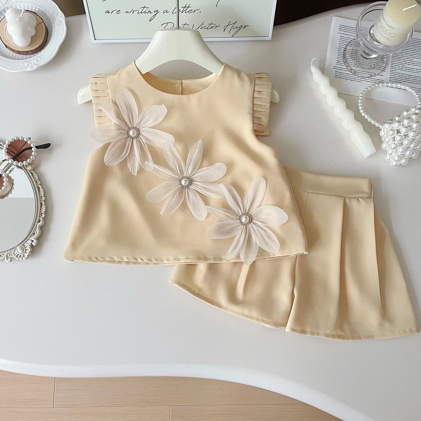 Two Piece Floral Tshirt Shorts Kids Set